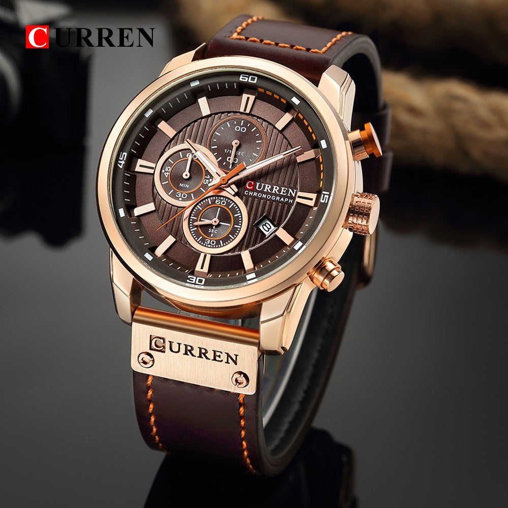 Elegant Quartz Ur med Læderrem