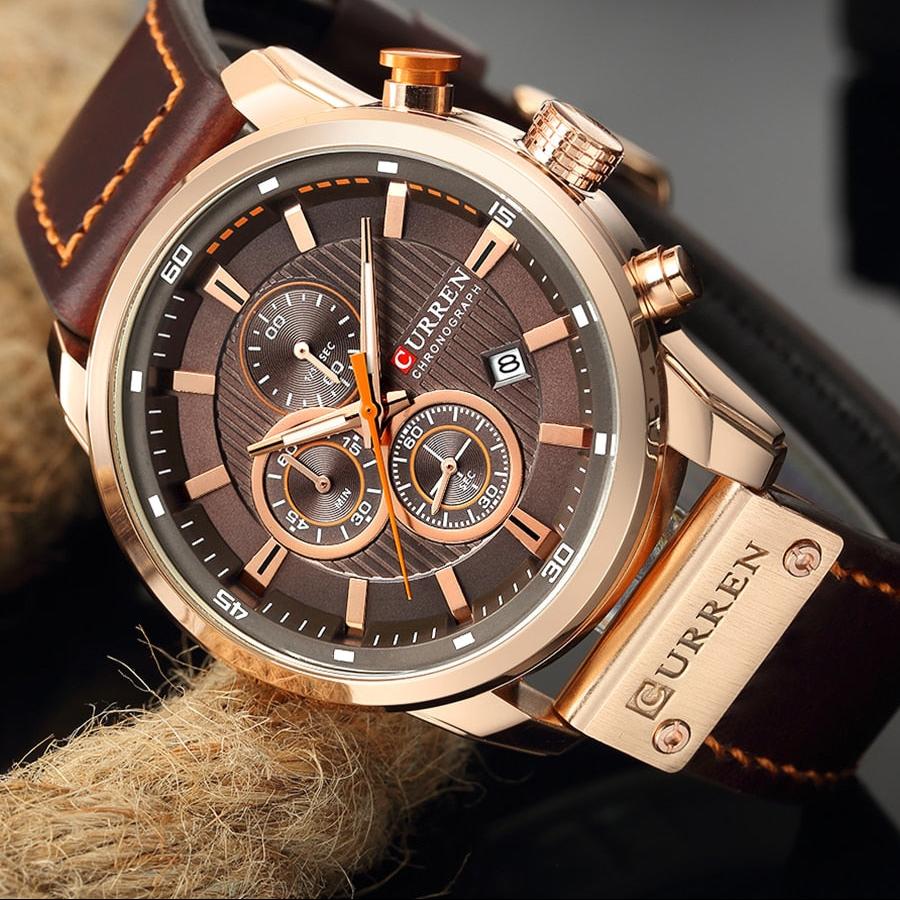 Elegant Quartz Ur med Læderrem