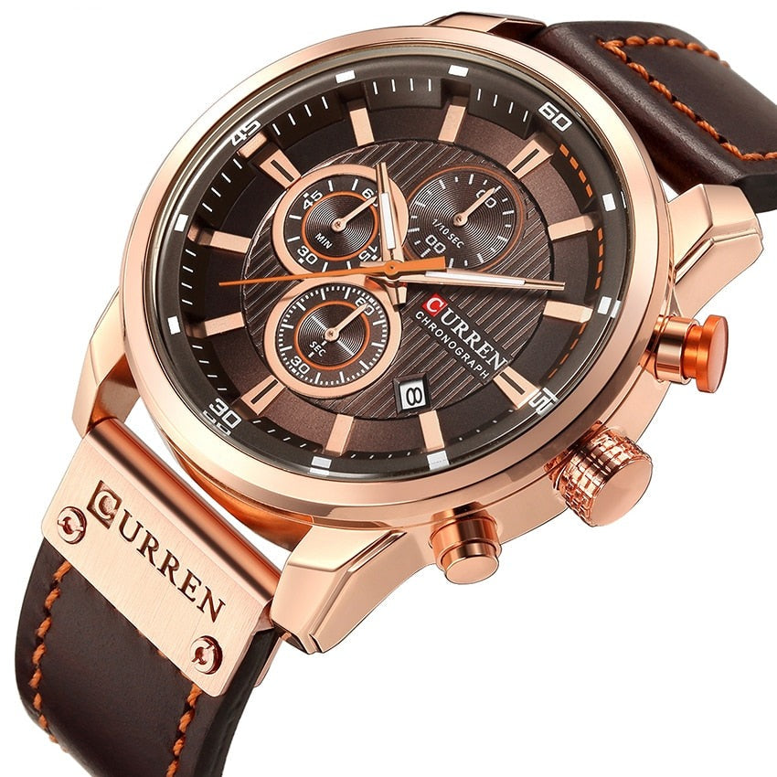 Elegant Quartz Ur med Læderrem